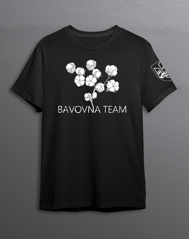 Чорна футболка з принтом "Bavovna team"